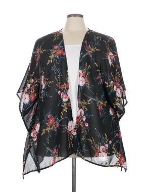 TORRID Black Floral Open Front Kimono Cardigan